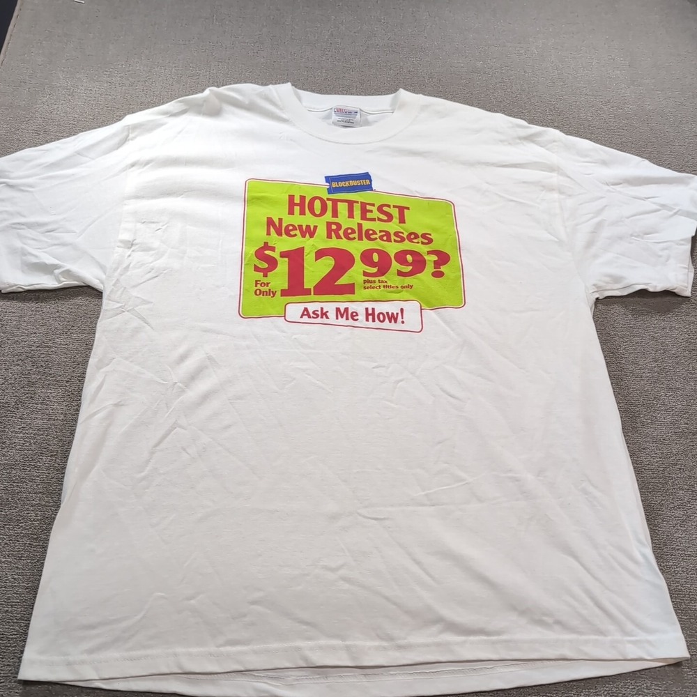 VTG Blockbuster Employee Issued Hottest New‎ Releases Ask Me Now T-Shirt Size XL